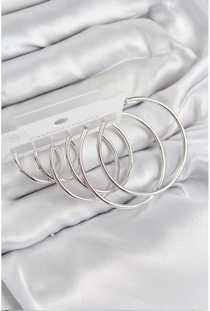 Shoecide Pirinç Halka Model Gümüş Renk Kadın Set Küpe