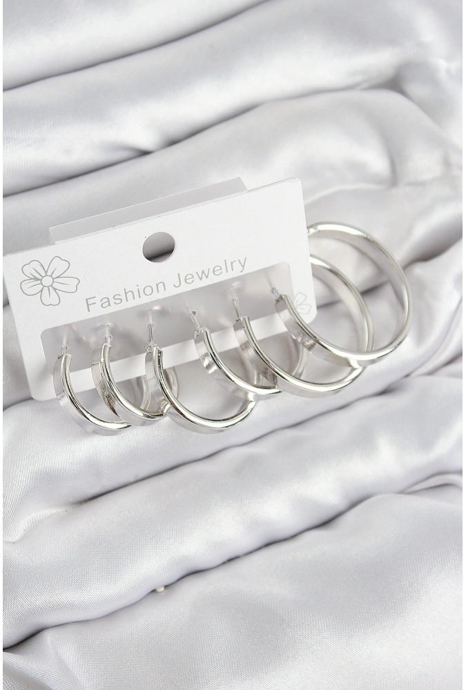 Shoecide Pirinç Halka Model Gümüş Renk Kadın Set Küpe