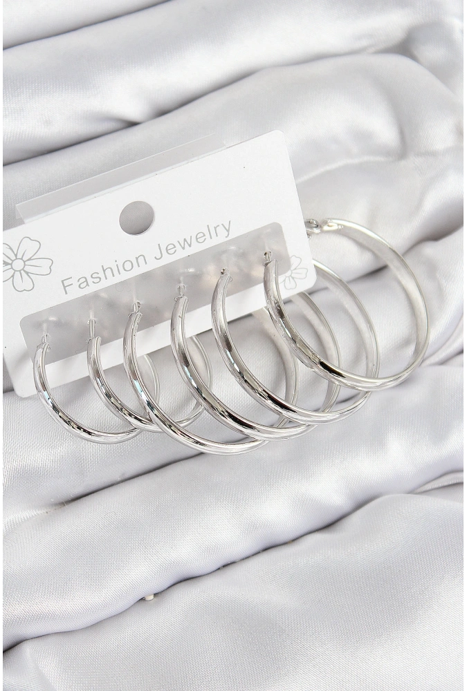 Shoecide Pirinç Halka Model Gümüş Renk Kadın Set Küpe