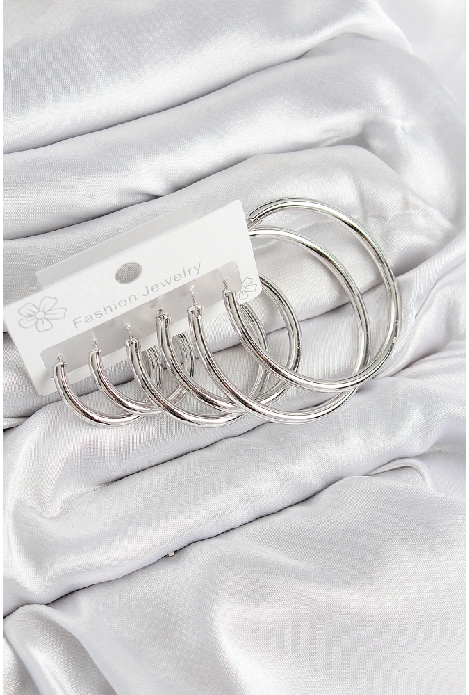 Shoecide Pirinç Halka Model Gümüş Renk Kadın Set Küpe