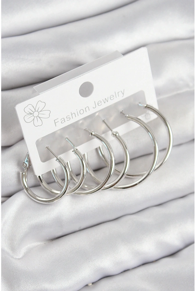 Shoecide Pirinç Halka Model Gümüş Renk Kadın Set Küpe