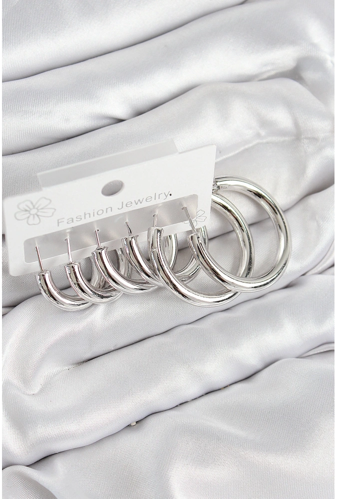 Shoecide Pirinç Halka Model Gümüş Renk Kadın Set Küpe