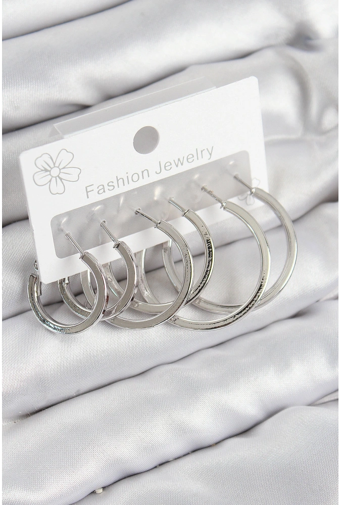 Shoecide Pirinç Halka Model Gümüş Renk Kadın Set Küpe