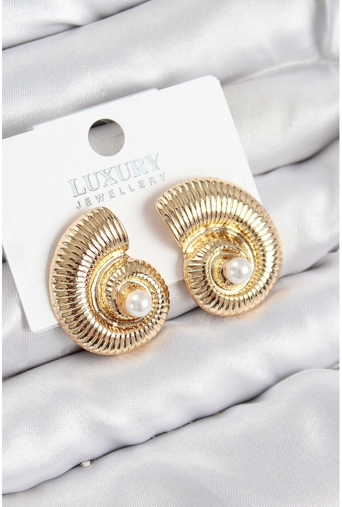 Shoecide Pirinç İnci Detaylı Girdap Model Gold Renk Kadın Küpe