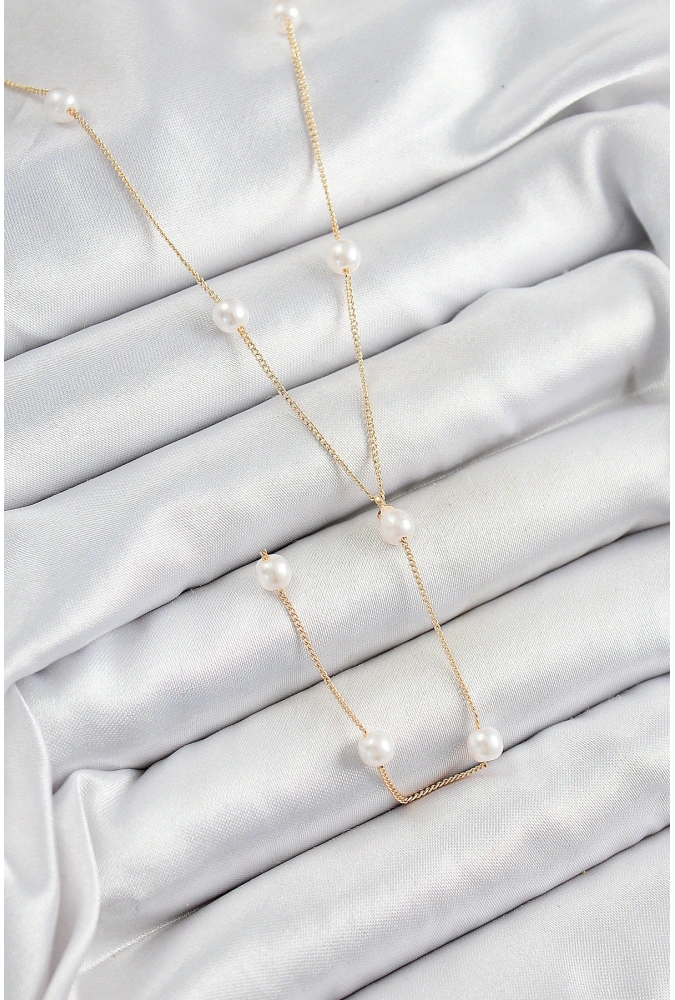 Shoecide Pirinç İnci Figürlü Y Model Gold Renk Kadın Kolye