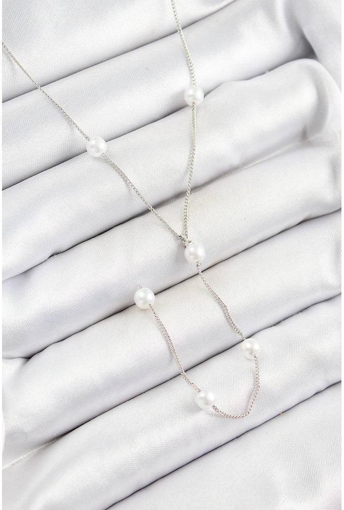 Shoecide Pirinç İnci Figürlü Y Model Gümüş Renk Kadın Kolye