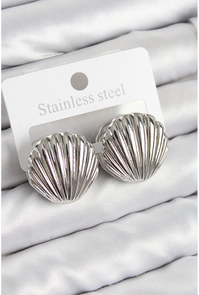 Shoecide Pirinç İstiridye Model Gümüş Renk Kadın Küpe