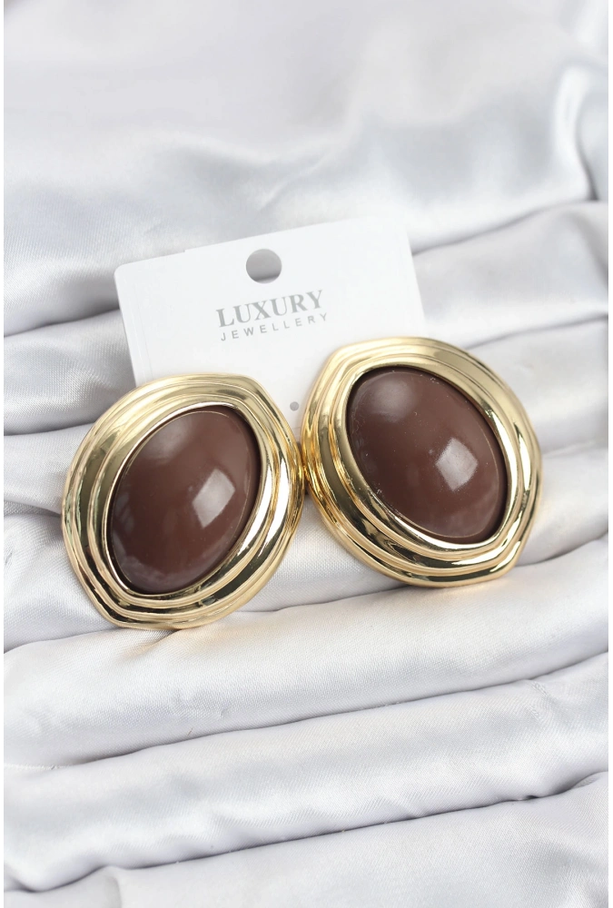 Shoecide Pirinç Kahverengi Badem Model Vintage Gold Kadın Küpe