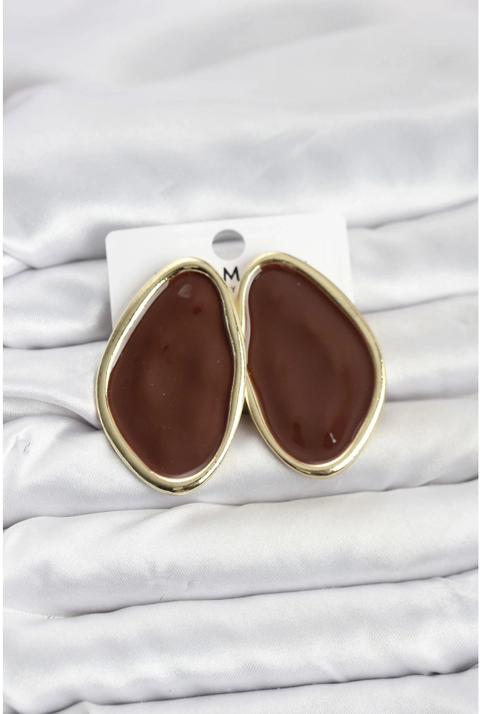 Shoecide Pirinç Kahverengi Mineli Damla Model Vintage Plaka Kadın Küpe