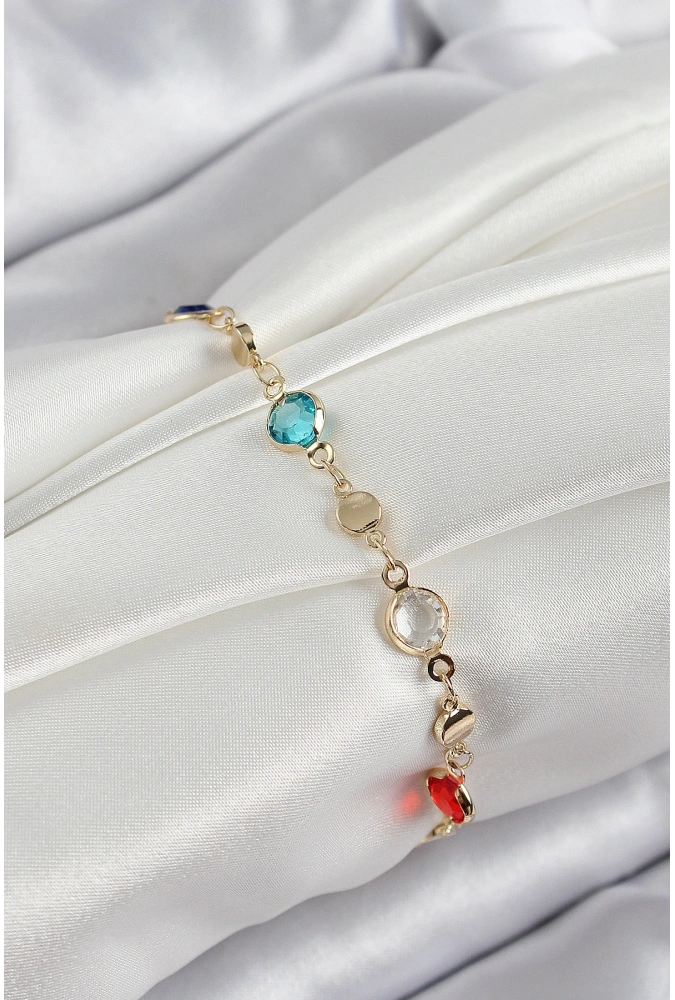 Shoecide Pirinç Karışık Renk Zirkon Taşlı Gold Renk Kadın Bileklik