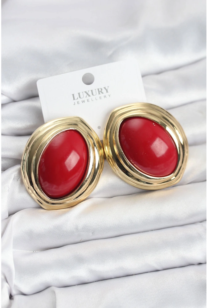 Shoecide Pirinç Kırmızı Badem Model Vintage Gold Kadın Küpe