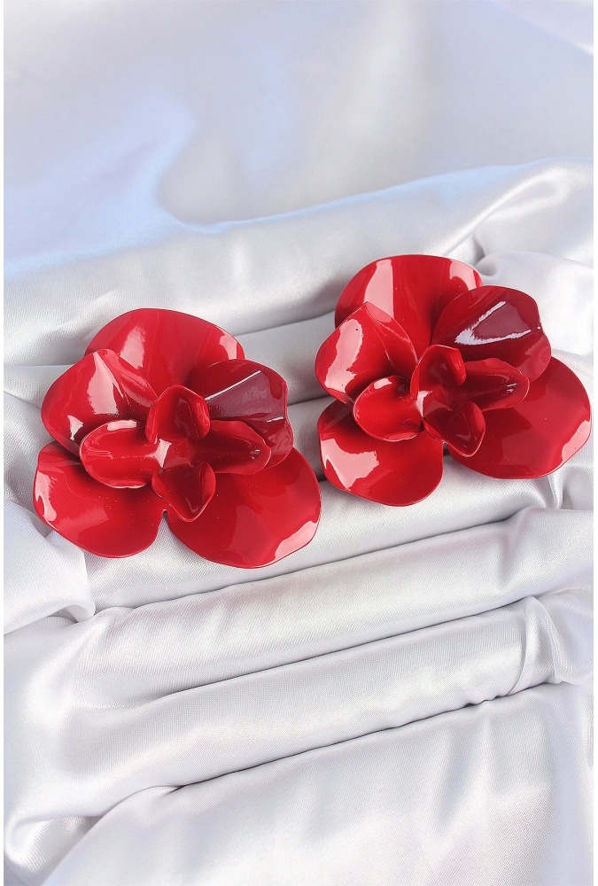 Shoecide Pirinç Kırmızı Renk Gül Model Kadın Küpe