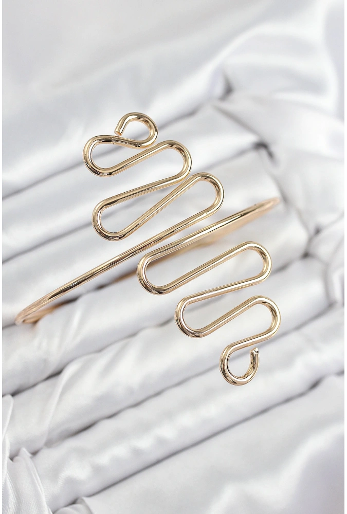 Shoecide Pirinç Kıvrımlı Model Gold Renk Kadın Pazu Bileklik