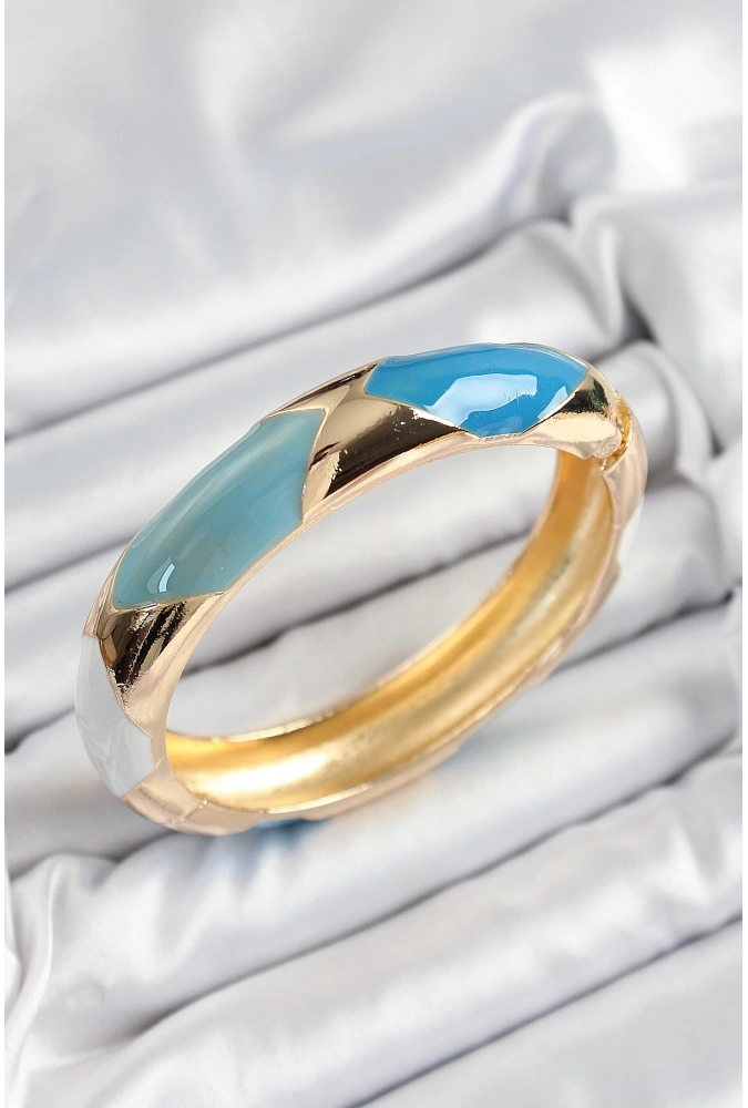 Shoecide Pirinç Mavi Beyaz Mineli Baklava Model Gold Renk Kadın Kelepçe