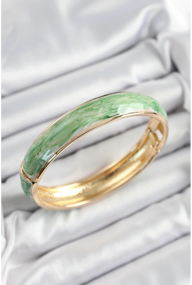 Shoecide Pirinç Mavi Yeşil Mineli Mermer Desen Model Gold Renk Kadın Kelepçe