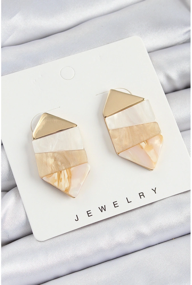 Shoecide Pirinç Mermer Desenli Vintage Geometrik Model Gold Renk Kadın Küpe