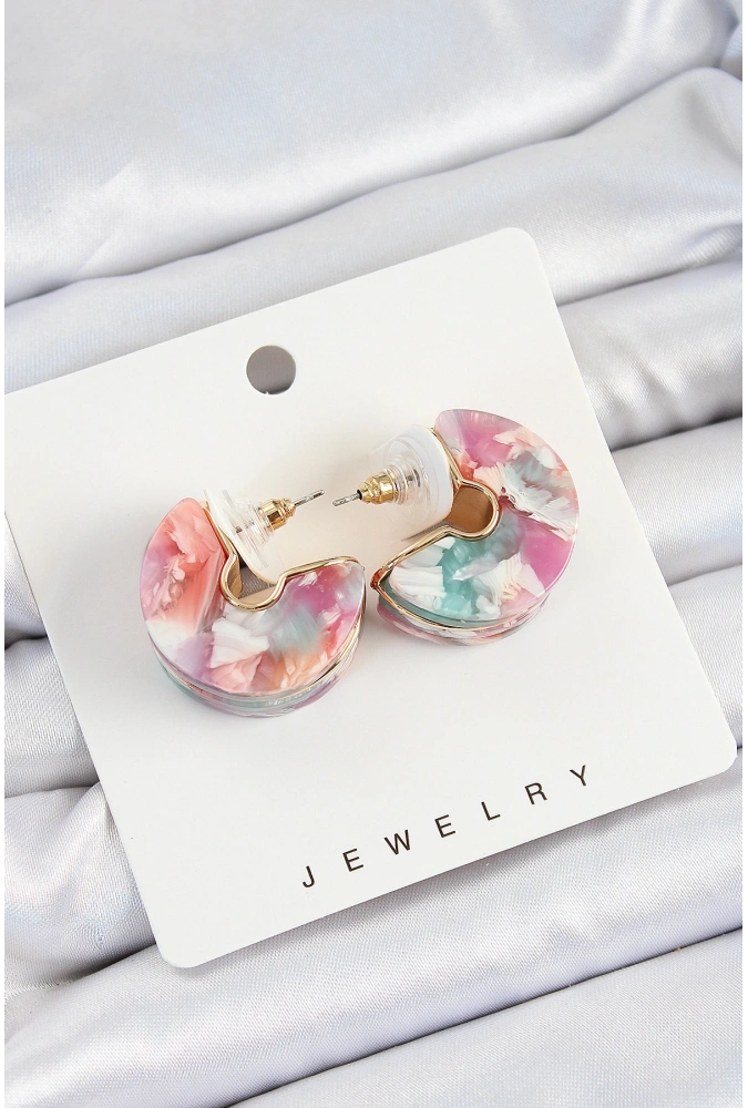 Shoecide Pirinç Mermer Desenli Vintage Yarım Halka Model Gold Renk Kadın Küpe