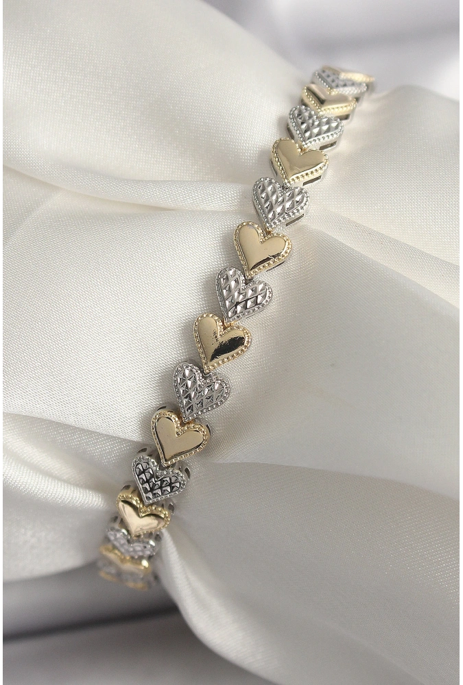 Shoecide Pirinç Mix Renk Zirkon Taşlı Kalp Model Vıp Seri Kadın Bileklik