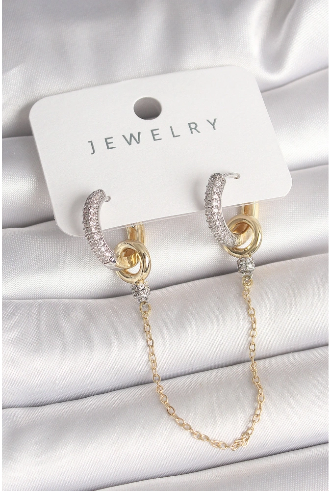 Shoecide Pirinç Mix Renk Zirkon Taşlı Sallantı Zincir Model Kadın Küpe