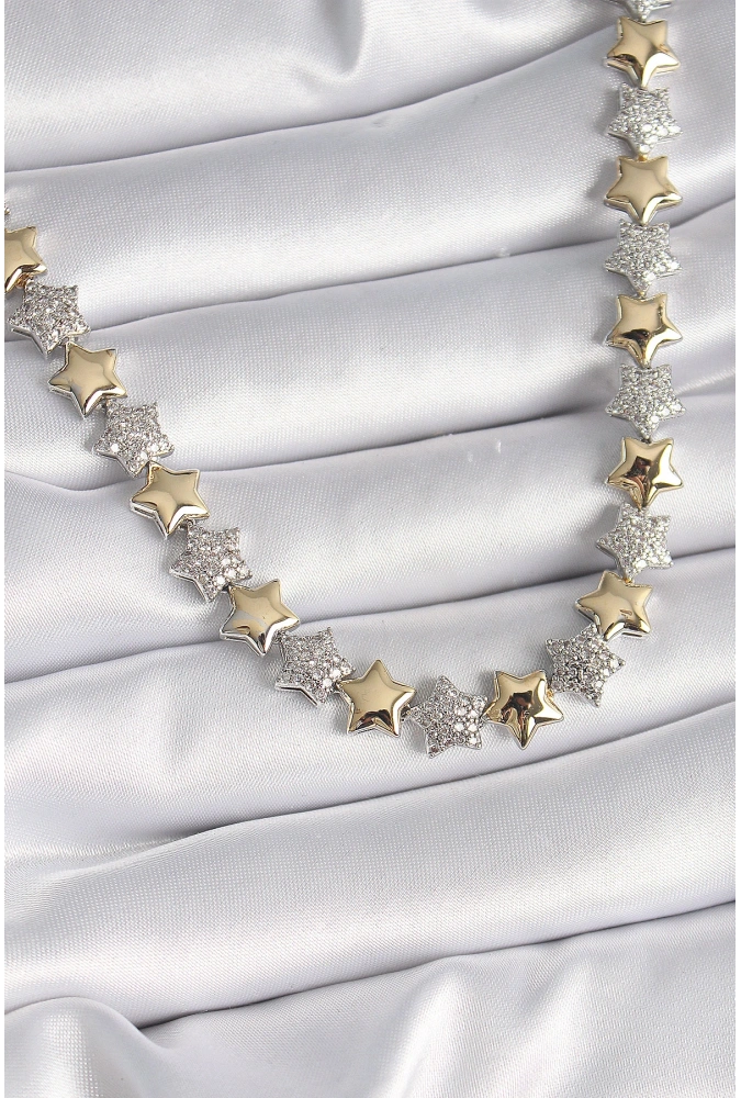 Shoecide Pirinç Mix Renk Zirkon Taşlı Yıldız Model Vıp Exclusive Seri Kadın Kolye