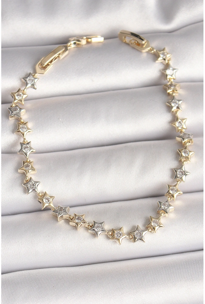 Shoecide Pirinç Mix Renk Zirkon Taşlı Yıldız Model Vıp Seri Kadın Bileklik