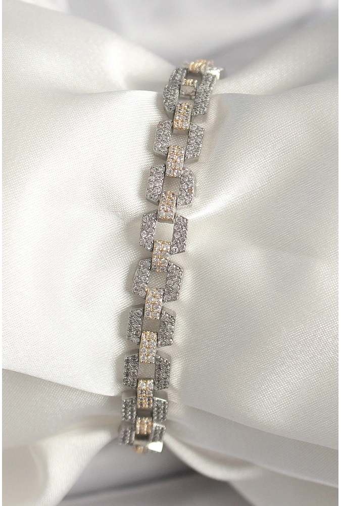 Shoecide Pirinç Mix Renk Zirkon Taşlı Zincir Model Vıp Seri Kadın Bileklik