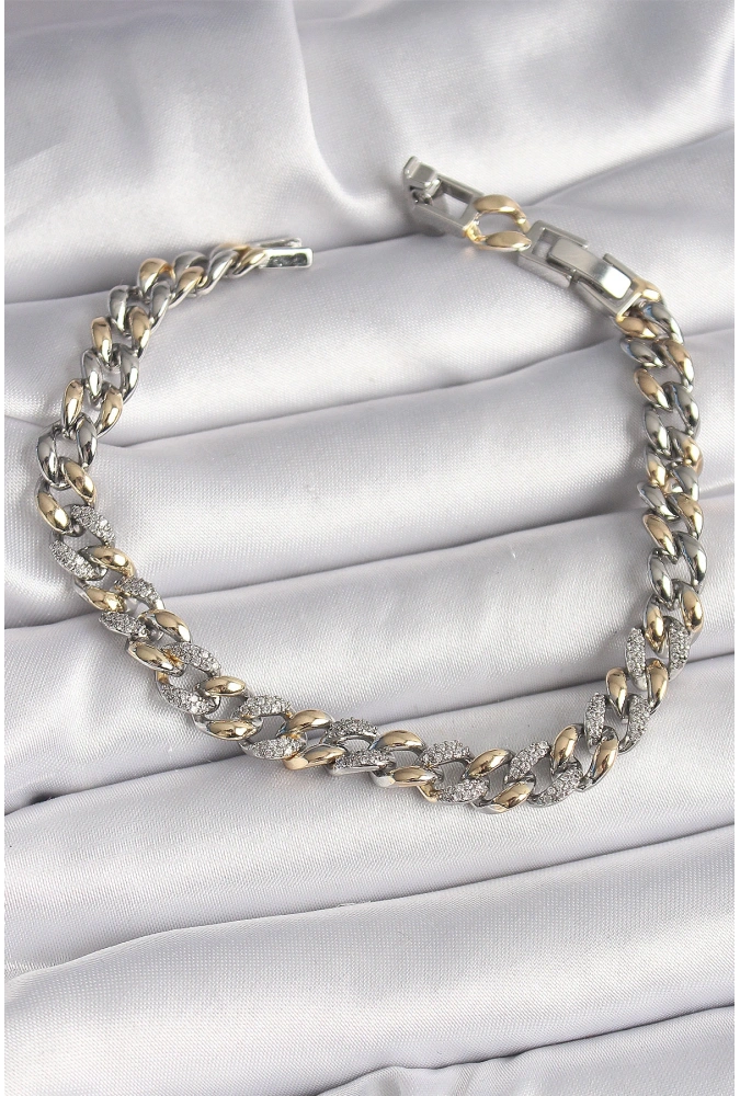 Shoecide Pirinç Mix Renk Zirkon Taşlı Zincir Model Vıp Seri Kadın Bileklik