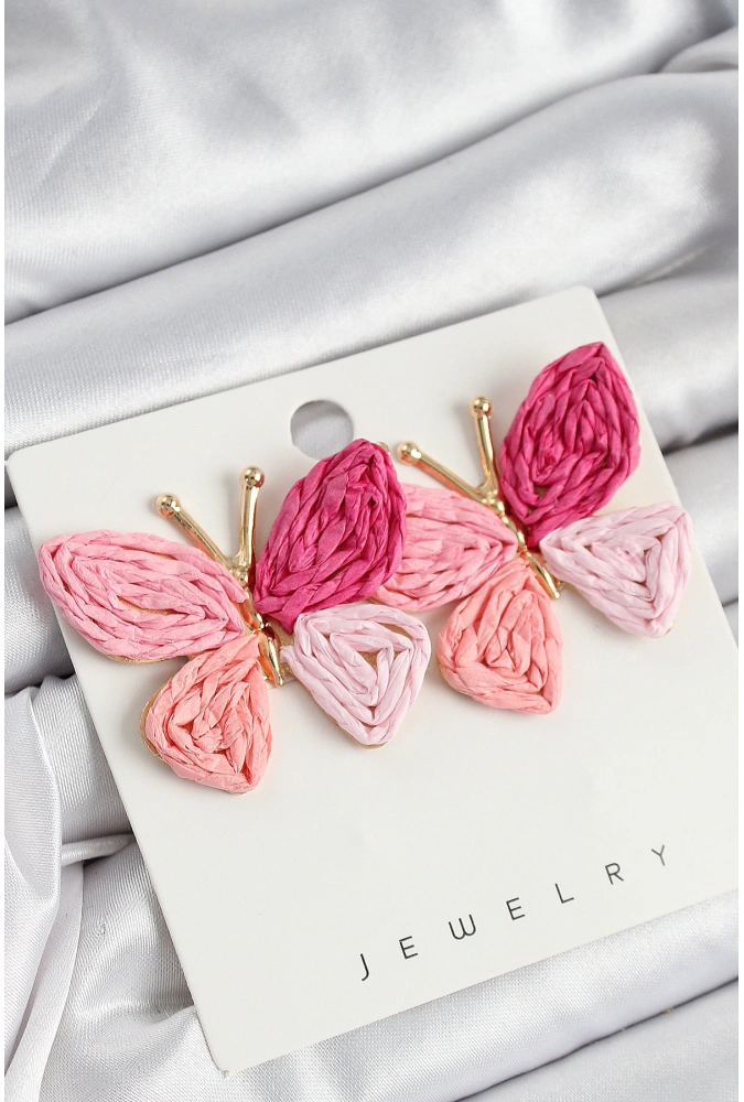 Shoecide Pirinç Pembe Kelebek Model Gold Renk Kadın Hasır Küpe