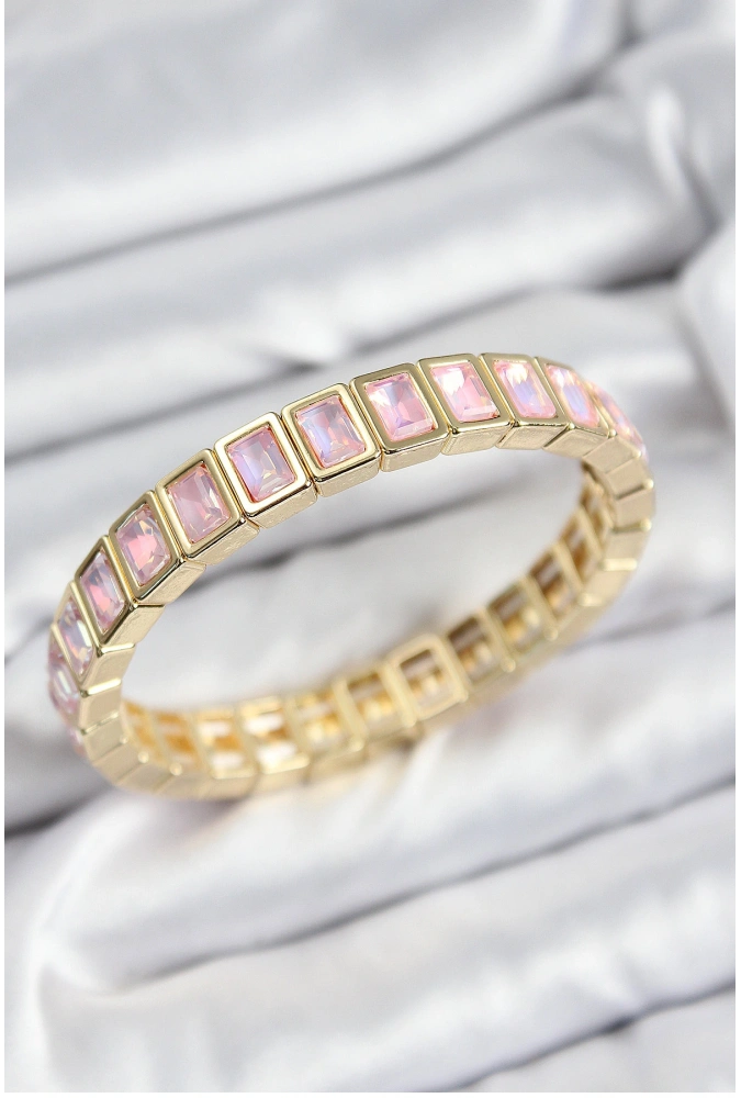 Shoecide Pirinç Pembe Zirkon Taşlı Dikdörtgen Model Gold Renk Lastikli Kadın Bileklik