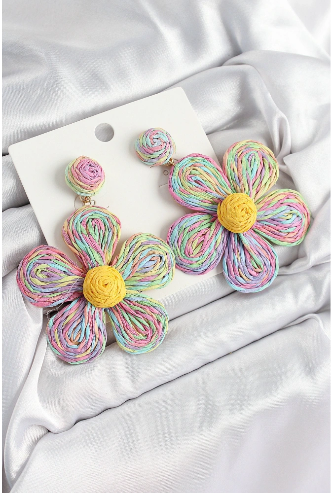 Shoecide Pirinç Rainbow Papatya Model Gold Renk Kadın Hasır Küpe