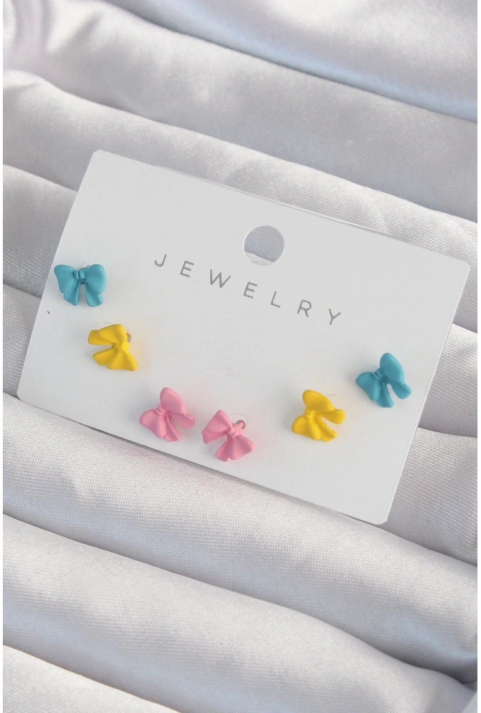 Shoecide Pirinç Rengarenk Mineli Minimal Fiyonk Küpe Seti