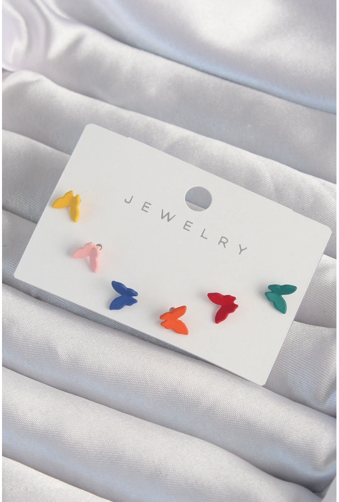 Shoecide Pirinç Rengarenk Mineli Minimal Kelebek Küpe Seti