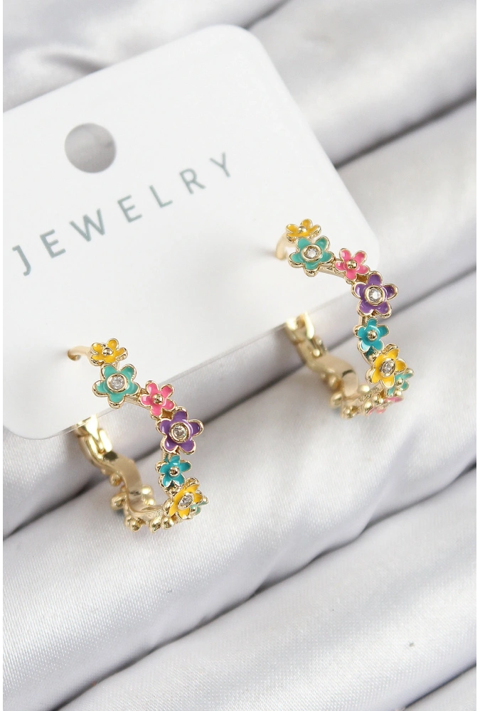 Shoecide Pirinç Renkli Papatya Model Gold Renk Kadın Küpe