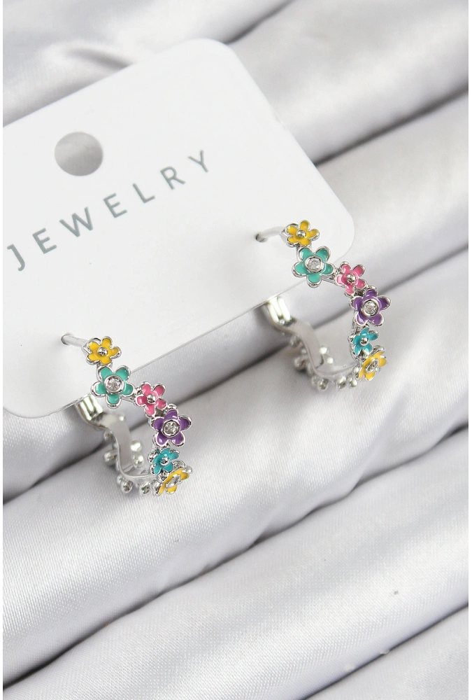 Shoecide Pirinç Renkli Papatya Model Gümüş Renk Kadın Küpe