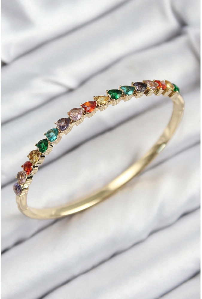 Shoecide Pirinç Renkli Zirkon Taşlı Kalp Model Gold Renk Kadın Kelepçe