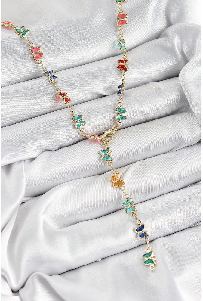 Shoecide Pirinç Renkli Zirkon Taşlı Kelebek Model Gold Renk Kadın Y Kolye