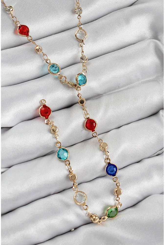 Shoecide Pirinç Renkli Zirkon Taşlı Model Gold Renk Kadın Y Kolye