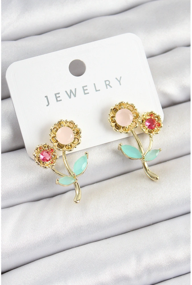 Shoecide Pirinç Renkli Zirkon Taşlı Papatya Model Gold Renk Kadın Küpe