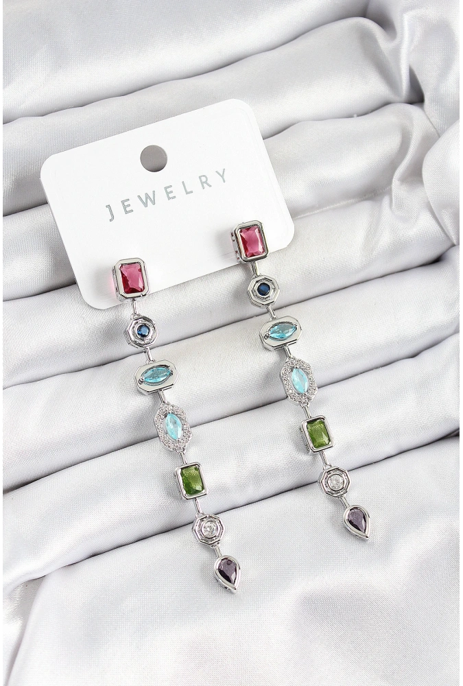 Shoecide Pirinç Renkli Zirkon Taşlı Sallantılı Model Gümüş Renk Kadın Küpe