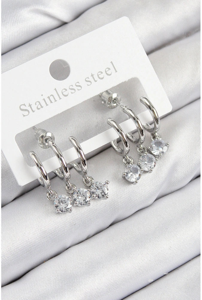 Shoecide Pirinç Sallantılı Zirkon Taşlı Model Gümüş Renk Kadın Küpe