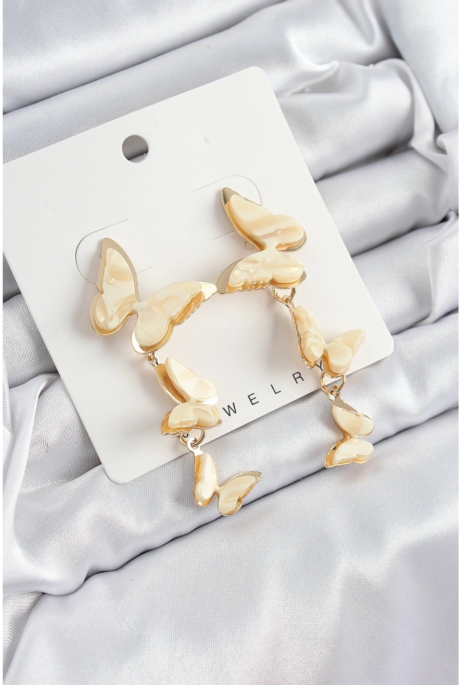 Shoecide Pirinç Sedef Sallantılı Mermer Desenli Kelebek Model Gold Renk Vintage Kadın Küpe