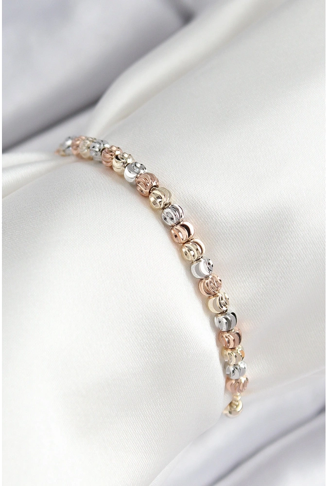 Shoecide Pirinç Sıralı Boncuk Model Gold Gümüş Roz Renk Asansörlü Kadın Bileklik