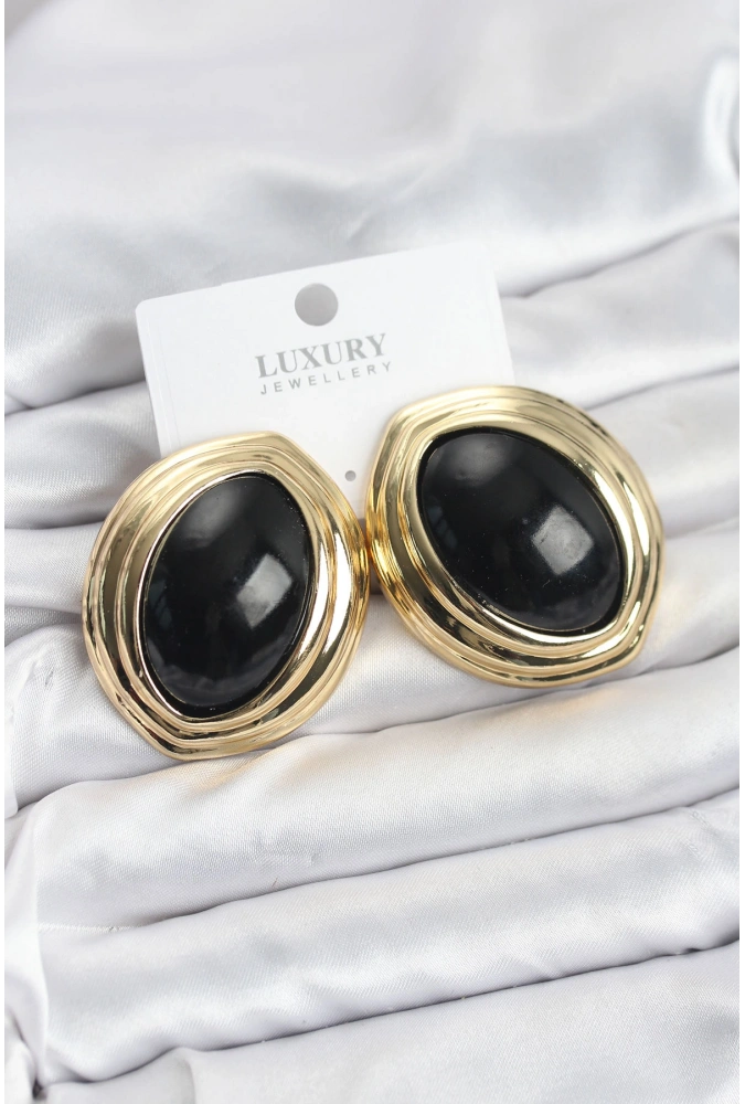 Shoecide Pirinç Siyah Badem Model Vintage Gold Kadın Küpe