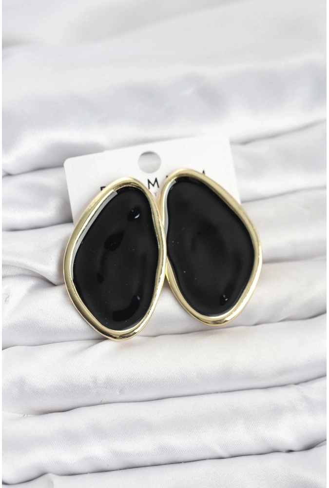 Shoecide Pirinç Siyah Mineli Damla Model Vintage Plaka Kadın Küpe