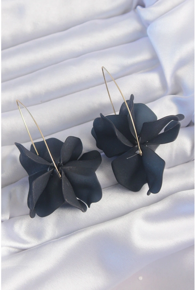 Shoecide Pirinç Siyah Renkli Flora Küpe