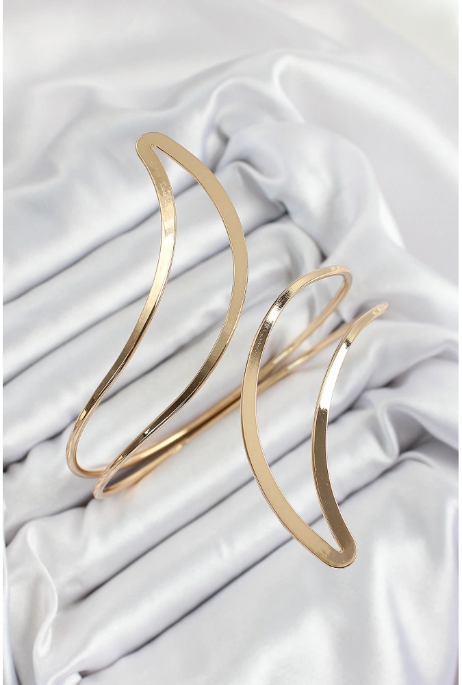 Shoecide Pirinç Soyut Alev Desenli Gold Renk Kadın Pazu Bileklik