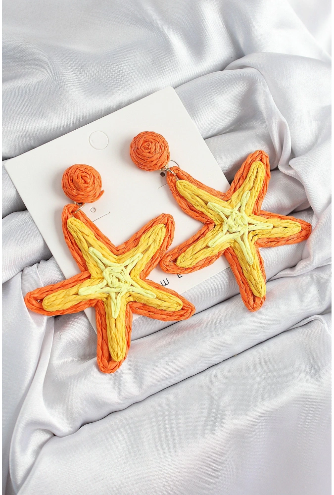 Shoecide Pirinç Turuncu Deniz Yıldızı Model Gold Renk Kadın Hasır Küpe