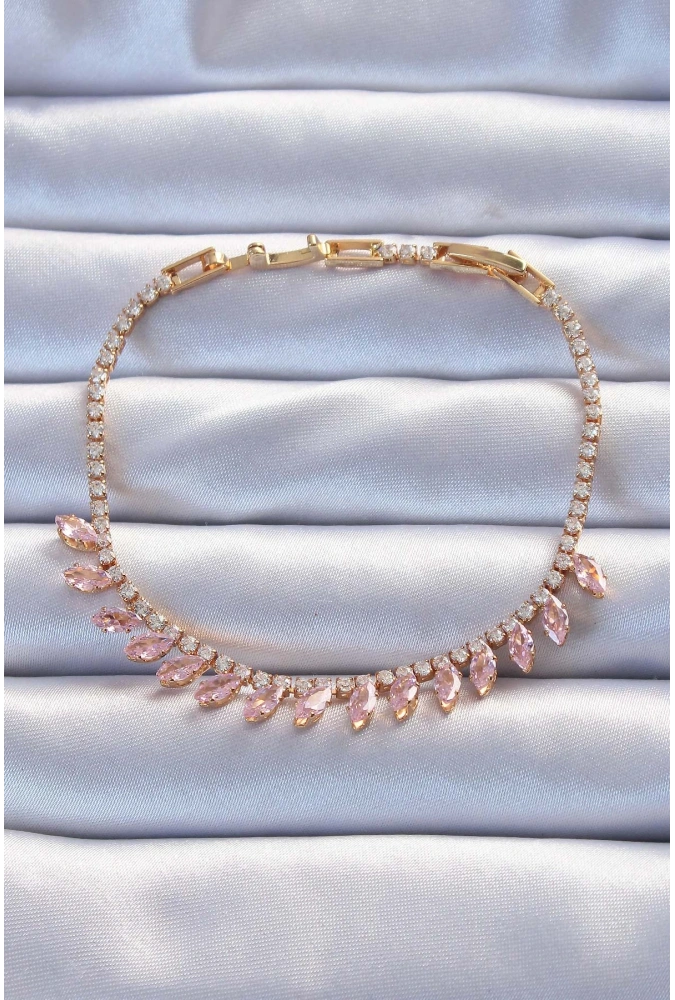 Shoecide Pirinç Vip Seri Altın Renk Pembe Zirkon Taşlı Bileklik