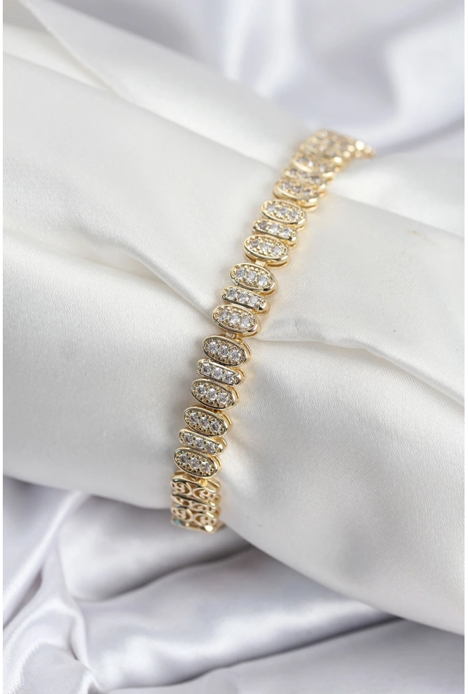 Shoecide Pirinç Vıp Seri Gold Renk Oval Sıralı Kadın Bileklik