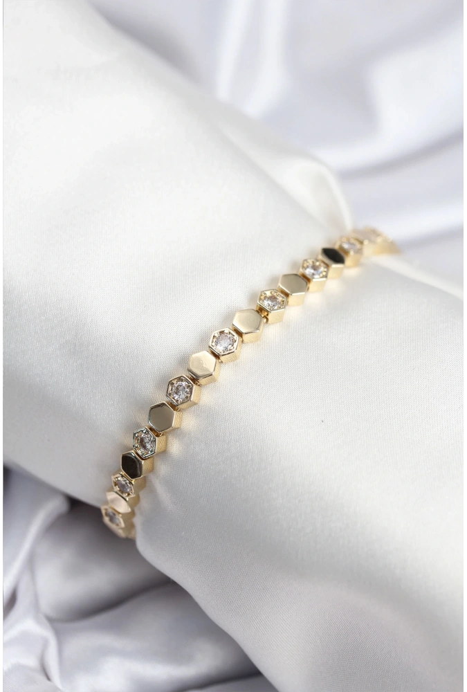 Shoecide Pirinç Vıp Seri Gold Renk Petek Model Kadın Bileklik